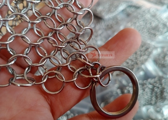 SS316L 10mm Ring Cast Iron Pan Chainmail 8&quot; X 6&quot; nível superior de aço inoxidável