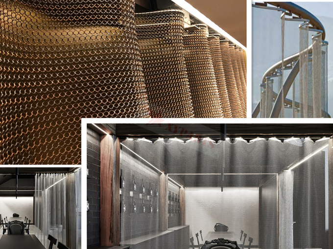 Projeto de aço inoxidável 2 da cor 1.5x15mm Chainmail Mesh Fabric Curtain For Interior do ouro